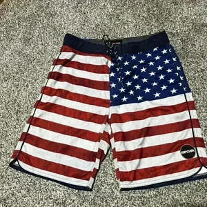Rip Curl Patriotic Red White Blue Stars Stripes USA Flag Board Shorts Mens 29